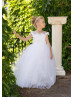 White Floral Lace Tulle V Back Long Flower Girl Dress